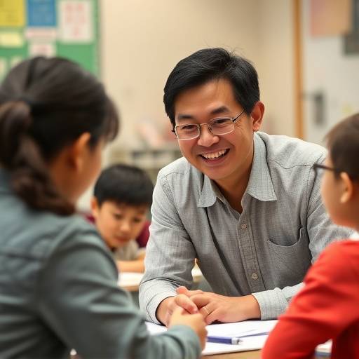 講師の一人、山田太郎先生の写真。笑顔で学生に話しかけている